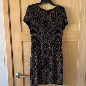 Jump Black Mini Dress with Pink Glitter Deco Pattern